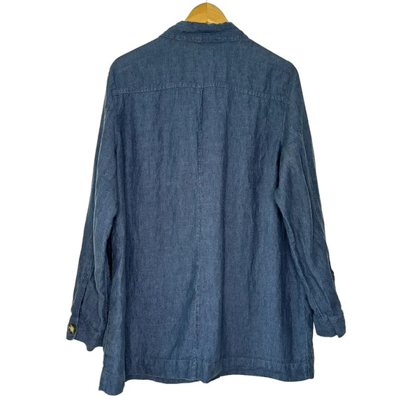 J. Jill Navy Blue 100% Linen Shirt Jacket Button Down Lagenlook Shacket Size L - Picture 6 of 8